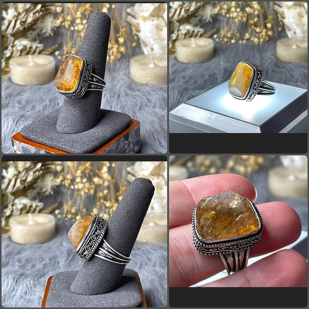 Citrine Stone set in Sterling Silver Ring, size 8